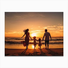 Family Embracing At Sunset Silhouettes Against The Vibrant Sky Siblings Laughing And Running On Th (5) Canvas Print