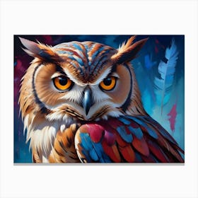 Colorful, Artistic Portrait Of An Owl With Piercing Orange Eyes Canvas Print