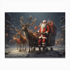 Santa Claus And Reindeer 1 Canvas Print