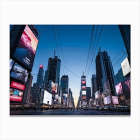 Blank Billboard Towering Above Bustling Urban Street Blank Slate Awaiting Advertisement Surrounded (5) Canvas Print