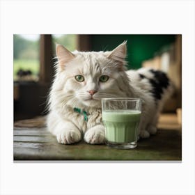 Cat With A Glass Of Milk Canvas Print