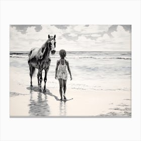 A Horse Oil Painting In Seven Mile Beach, Grand Cayman, Landscape 3 Canvas Print
