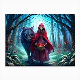 Little Red Riding Hood And Wolf In Forest 1 Canvas Print