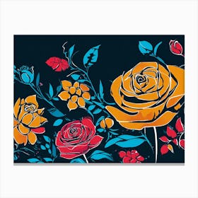 Roses On A Black Background Canvas Print