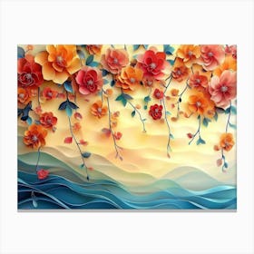 Elegant Colorful with Vibrant Flower Hanging Branches 7 Canvas Print