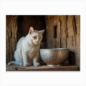 White Cat In A Hut Canvas Print