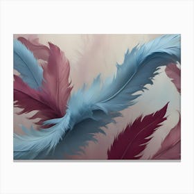 Soft, Delicate Feathers In Shades Of Blue And Pink Arranged Artistically On A Pastel Background Canvas Print