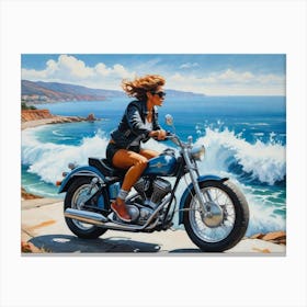 Woman On A Motorcycle 18 Canvas Print