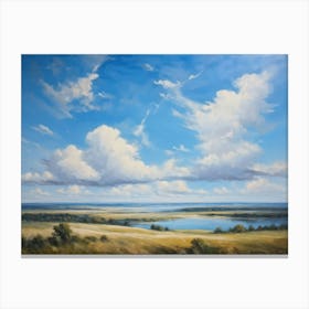 Cumulus Clouds Headlining The Scenic Landscape Clustered Carelessly Against A Shifting Cerulean Ba Canvas Print