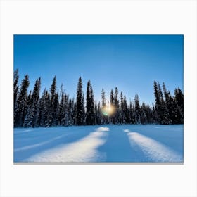 At The Onset Of Winter A Snowy Panorama Unfolds A Vast Forest Exists Beneath The Far Reaching Sky (2) Canvas Print