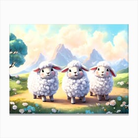 Three Sheep In A Field Canvas Print