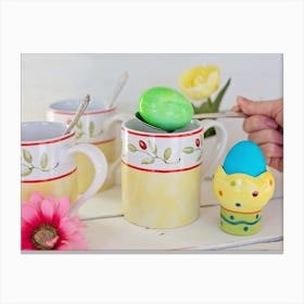 Easter Eggs In Mugs Canvas Print