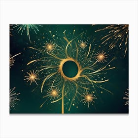 Abstract Image Of A Glowing, Golden Spiral Against A Dark Green Background With Sparkling Stars Canvas Print