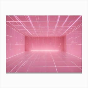 A Futuristic Pink Room With Glowing Neon Lines Forming A Grid On The Walls And Floor Canvas Print