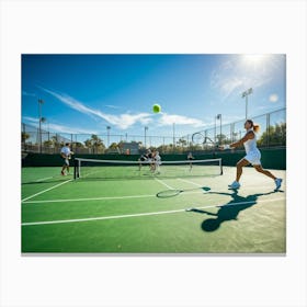 Tennis Match Showcasing An Active Lifestyle Bathed In The Golden Glow Of The Sun Action Packed Mome (3) Canvas Print