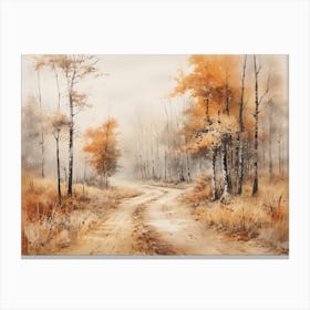 A Painting Of Country Road Through Woods In Autumn 2 Canvas Print