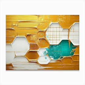 Golden Grain Textures, White Lattice and Turquoise Splashes Canvas Print