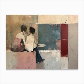 Two Women Sitting On A Bench Canvas Print