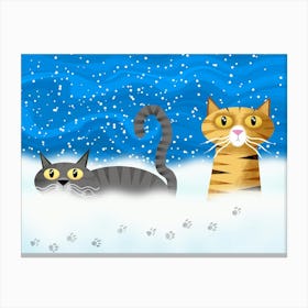 Cats Discovering Snow Canvas Print