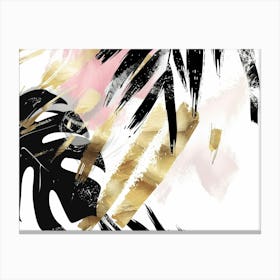 Gold And Black Palm Leaves 9 Canvas Print