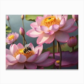 Bee On Pink Lotus Canvas Print