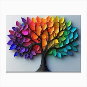 Vibrant 3d Tree Abstraction Colorful Leaves On Hanging Branches 2 Canvas Print