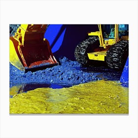 Blue And Yellow Excavator Canvas Print