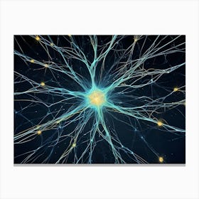 Microscopic View Of A Neuron With Glowing Dendrites And Synapses Firing, Representing The Complexities Of The Brain And Nervous System Canvas Print