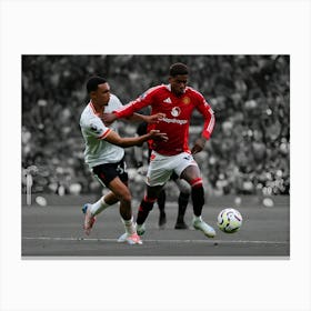 Marcus Rashford Of Manchester United Battles For Possession With Trent Alexander Arnold Of Liverpool Canvas Print