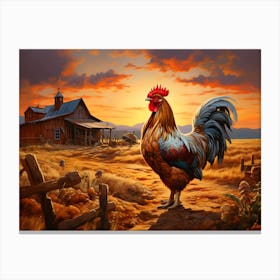 Rooster In The Field 4 Canvas Print