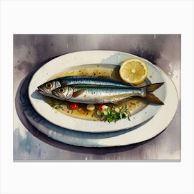 Sardines On A Plate Canvas Print