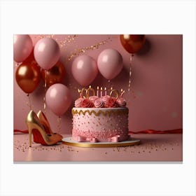 Birthday Cake With Balloons 1 Canvas Print