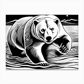 Polar Bear In The Water linocut art, animal art, 176 Canvas Print