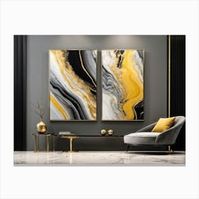 Abstract Art Featuring Liquid Marble Patterns Flowing Together In A Dance Of Grey Black Yellow G (5) Canvas Print