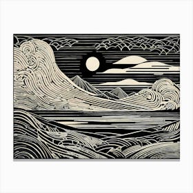 A Linocut Piece Featuring Fragmented And Ghostly Remnants Of Dreamy landscape, 124 Canvas Print