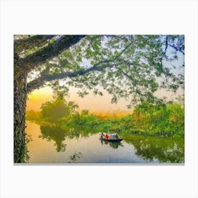 Driving Along Calm River, Oil Painting Canvas Print