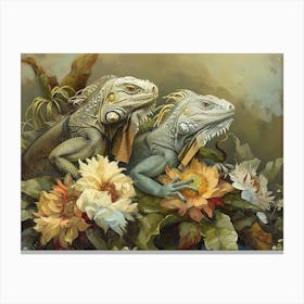 Floral Animal Illustration Iguana 1 Canvas Print