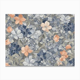 Flowers In Blue And Peach Canvas Print