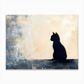 Minimal Black Cat Japandi 2 Canvas Print