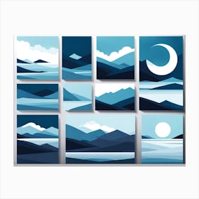 Landscape blue &white, vector art 2 Canvas Print