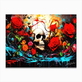 Skulls And Roses Gothic 5 - Skull And Black Canvas Print