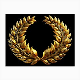 Golden Laurel Wreath On Black Background Canvas Print