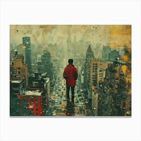 Urban Rhapsody: Collage Narratives of New York Life. Man On Ledge 2 Canvas Print