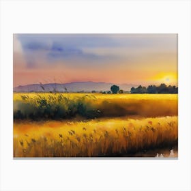 Watercolor Of A Wheat Field Canvas Print