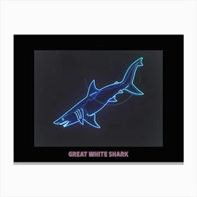 Pink Blue Neon Great White Shark Poster 1 Canvas Print