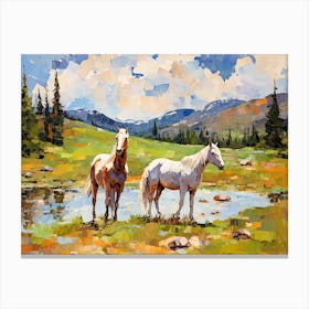 Horses Painting In Rocky Mountains Colorado, Usa, Landscape 3 Canvas Print
