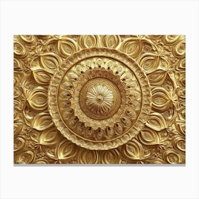 Detailed 3d Golden Mandala With Intricate Patterns Canvas Print