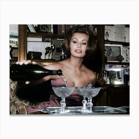 Sophia Loren Pouring Champagne 3 Canvas Print