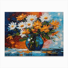 Daisies In A Blue Vase - Ai Canvas Print