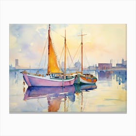 Two Boats In The Harbor 1 Canvas Print